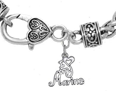 Marine, I Love My Marine, Wheat Chain Bracelet Hypoallergenic, Safe-Nickel, Lead, Cadmium Free
