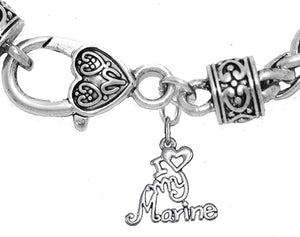Marine, I Love My Marine, Wheat Chain Bracelet Hypoallergenic, Safe-Nickel, Lead, Cadmium Free