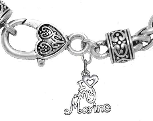 Marine, I Love My Marine, Wheat Chain Bracelet Hypoallergenic, Safe-Nickel, Lead, Cadmium Free