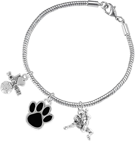 The, Soccer Jewelry Black Paw Hypoallergenic Adjustable, Safe-Nickel, Lead Free