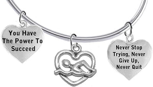 Never Stop Trying, Never Quit 3 Charm Adjustable Bracelet, Hypoallergenic, Safe-Nickel Free, No Poisonous Lead Or Cadmium