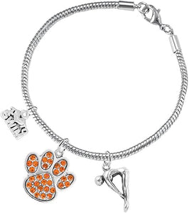 Swimming 3 Charm Orange Crystal Paw Bracelet Hypoallergenic, Safe-Nickel, Lead & Cadmium Free!