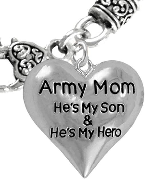 Army Mom, He's My Hero, Hypoallergenic Wheat/Chain Necklace, Safe-Nickel, Lead, Cadmium Free