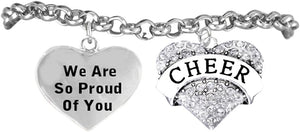 Cheerleader Crystal Bracelet, We are So Proud of You Safe-Hypoallergenic, Nickel Free