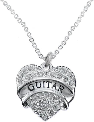 Guitar Crystal Heart Hypoallergenic Safe Necklace. Nickel, Lead & Cadmium Free