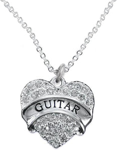 Guitar Crystal Heart Hypoallergenic Safe Necklace. Nickel, Lead & Cadmium Free
