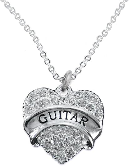 Guitar Crystal Heart Hypoallergenic Safe Necklace. Nickel, Lead & Cadmium Free