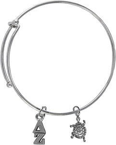 Delta Zeta Greek Letters, And Turtle- Miracle Wire,Adjustable Bracelet, Fits Anyone, Licensed Sorority Jewelry Manufacturer, Hypoallergenic, Safe-No Nickel, No Lead, And No Poisonous Cadmium