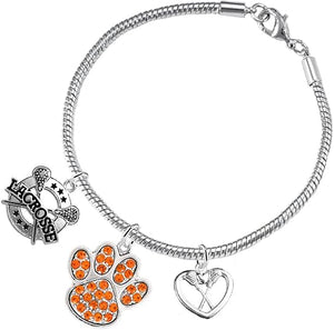 Lacrosse Jewelry, Orange Crystal Paw Jewelry, Hypoallergenic Safe-Nickel, Lead and Cadmium Free!