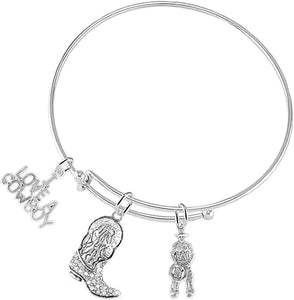 I Love A Cowboy 3 Charm Adjustable Bracelet, Hypoallergenic. Nickle, Lead Free