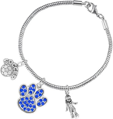 The, Soccer Jewelry Blue Crystal Paw Hypoallergenic Adjustable, Safe-Nickel, Lead Free