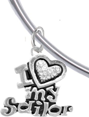 Navy, I Love My Sailor, Crystal Heart, Bracelet, Hypoallergenic, Safe-Nickel, Lead, Free