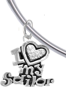 Navy, I Love My Sailor, Crystal Heart, Bracelet, Hypoallergenic, Safe-Nickel, Lead, Free