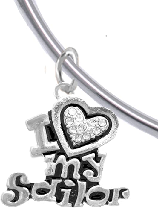 Navy, I Love My Sailor, Crystal Heart, Bracelet, Hypoallergenic, Safe-Nickel, Lead, Free
