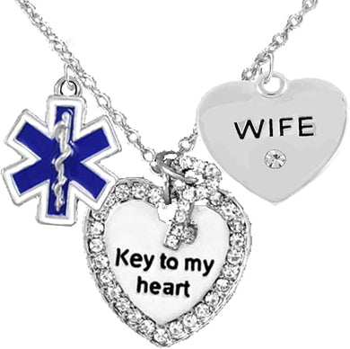 EMT, Wife Adjustable Key to My Heart Necklace, Hypoallergenic, Safe-Nickel, Lead, Cadmium Free