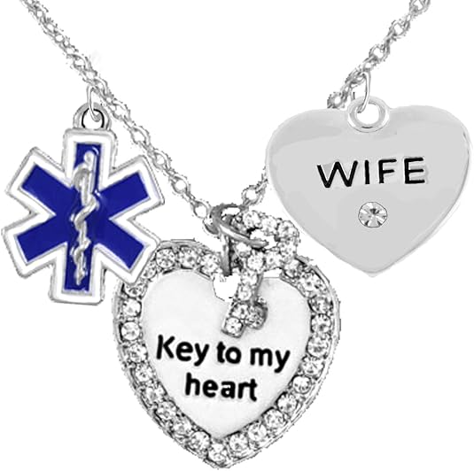 EMT, Wife Adjustable Key to My Heart Necklace, Hypoallergenic, Safe-Nickel, Lead, Cadmium Free