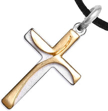Two Tone Matt Gold and Silver Contemporary Cross Necklace, Adjustable, Hypoallergenic, Safe-Nickel, Lead, and Cadmium Free