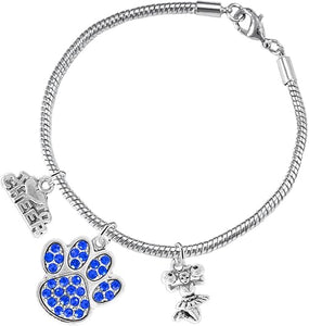 Blue Paw Crystal Cheer 3 Charm Bracelet Safe-Hypoallergenic, Nickel, Lead and Cadmium Free