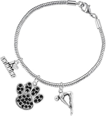 Swimming 3 Charm Black Crystal Paw Bracelet Hypoallergenic, Safe-Nickel, Lead & Cadmium Free!