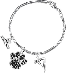 Swimming 3 Charm Black Crystal Paw Bracelet Hypoallergenic, Safe-Nickel, Lead & Cadmium Free!
