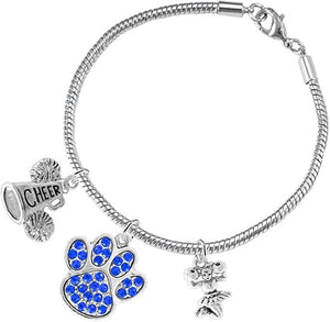 Blue Paw Crystal Cheer 3 Charm Bracelet Safe-Hypoallergenic, Nickel, Lead and Cadmium Free