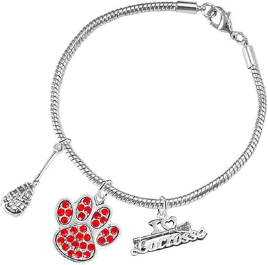 Lacrosse Jewelry, Red Crystal Paw Jewelry, Hypoallergenic Safe-Nickel, Lead and Cadmium Free!