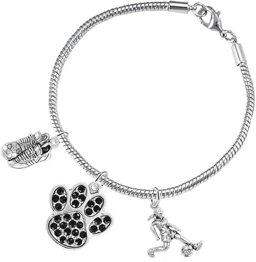 The, Soccer Jewelry Black Crystal Paw Hypoallergenic Adjustable, Safe-Nickel, Lead Free