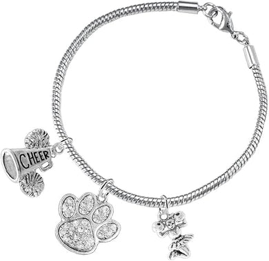 Paw Crystal Cheer 3 Charm Bracelet Safe-Hypoallergenic, Nickel, Lead and Cadmium Free
