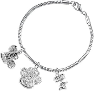 Paw Crystal Cheer 3 Charm Bracelet Safe-Hypoallergenic, Nickel, Lead and Cadmium Free