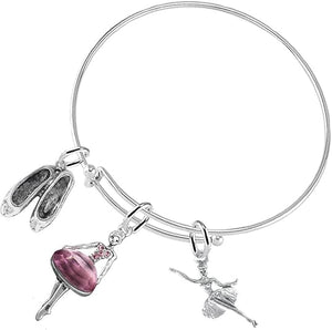Ballet 3 Charm Adjustable Bracelet Hypoallergenic. Safe-Nickle, Lead and Cadmium Free!