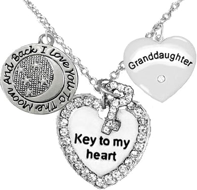 Granddaughter, I Love You to The Moon & Back Adjustable Necklace, Hypoallergenic, Safe-Nickel, Lead, Free
