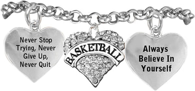 Basketball, Never Stop Trying, Never Give Up Hypoallergenic Adjustable Bracelet