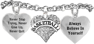 Basketball, Never Stop Trying, Never Give Up Hypoallergenic Adjustable Bracelet