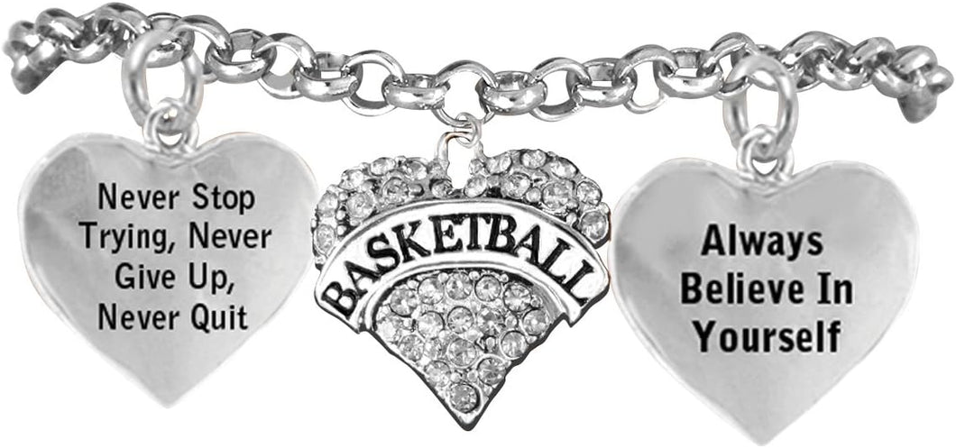 Basketball, Never Stop Trying, Never Give Up Hypoallergenic Adjustable Bracelet