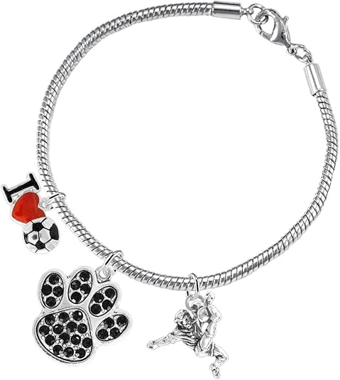 The, Soccer Jewelry Black Crystal Paw Hypoallergenic Adjustable, Safe-Nickel, Lead Free