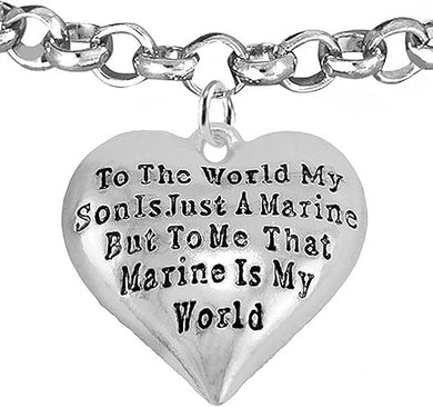 Marine Mom, My Son, is My World Bracelet, Hypoallergenic, Safe- Nickel, Lead and Cadmium Free