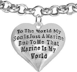 Marine Mom, My Son, is My World Bracelet, Hypoallergenic, Safe- Nickel, Lead and Cadmium Free