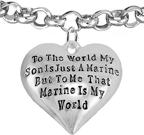 Marine Mom, My Son, is My World Bracelet, Hypoallergenic, Safe- Nickel, Lead and Cadmium Free