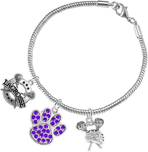 Lacrosse Jewelry, Purple Crystal Paw Jewelry, Hypoallergenic Safe-Nickel, Lead and Cadmium Free!