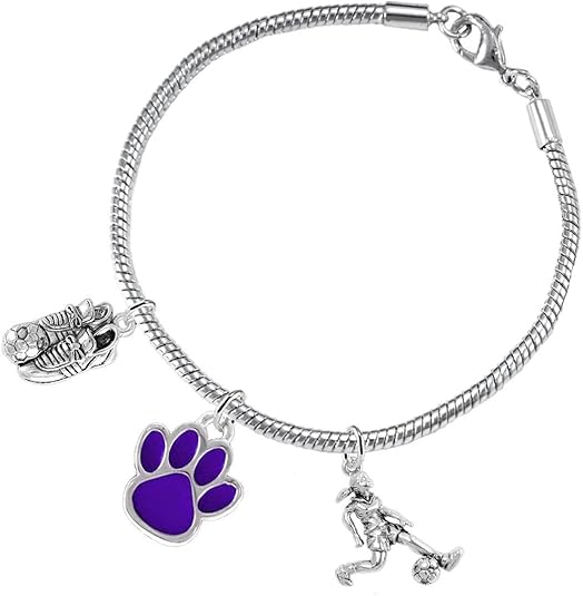 The, Soccer Jewelry Purple Paw Hypoallergenic Adjustable, Safe-Nickel, Lead Free