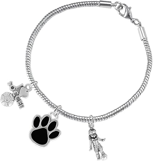 The, Soccer Jewelry Black Paw Hypoallergenic Adjustable, Safe-Nickel, Lead Free