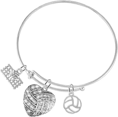 Love Volleyball Crystal Heart Volleyball, Adjustable, Safe-Hypoallergenic, Nickel, Free