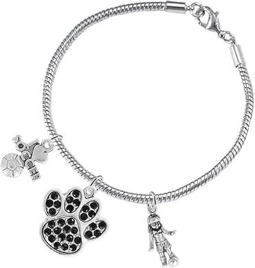 The, Soccer Jewelry Black Crystal Paw Hypoallergenic Adjustable, Safe-Nickel, Lead Free