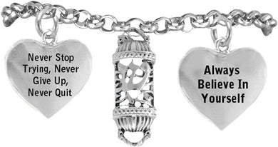 Jewish Mezuzah, Never Stop Trying, Never Give Up Hypoallergenic Adjustable Bracelet