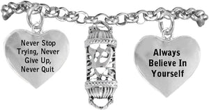 Jewish Mezuzah, Never Stop Trying, Never Give Up Hypoallergenic Adjustable Bracelet