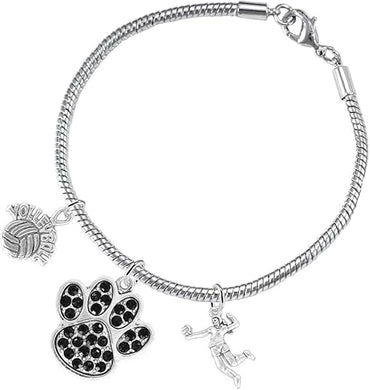Black Crystal Paw Volleyball, Adjustable, Safe-Hypoallergenic, Nickel, Lead Free