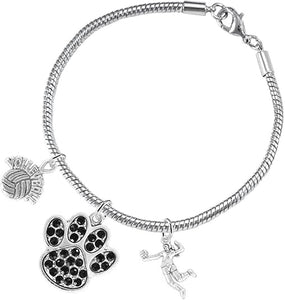 Black Crystal Paw Volleyball, Adjustable, Safe-Hypoallergenic, Nickel, Lead Free