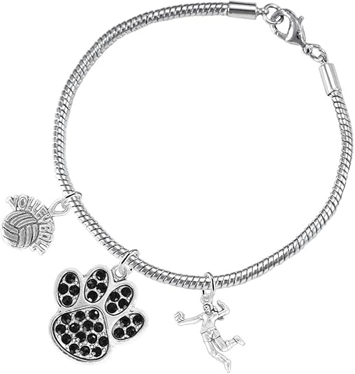 Black Crystal Paw Volleyball, Adjustable, Safe-Hypoallergenic, Nickel, Lead Free