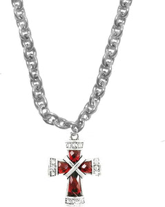 Creative Charm Factory™ Christian Ruby Passion Cross, Just Beautiful, STERLING SILVER Solid .925 Sterling, Not Plated Or Coated.18 Inch Necklace Chain, Nickel, Lead, Cadmium Free