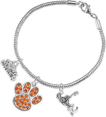 Orange Paw Crystal Cheer 3 Charm Bracelet Safe-Hypoallergenic, Nickel, Lead and Cadmium Free